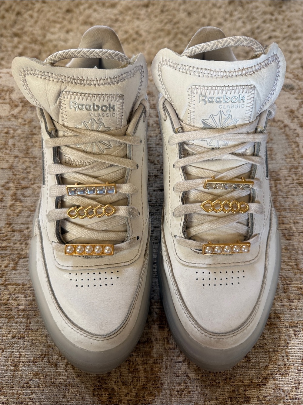 Reebok Cream and Gold Classic Lace-Up Sneakers